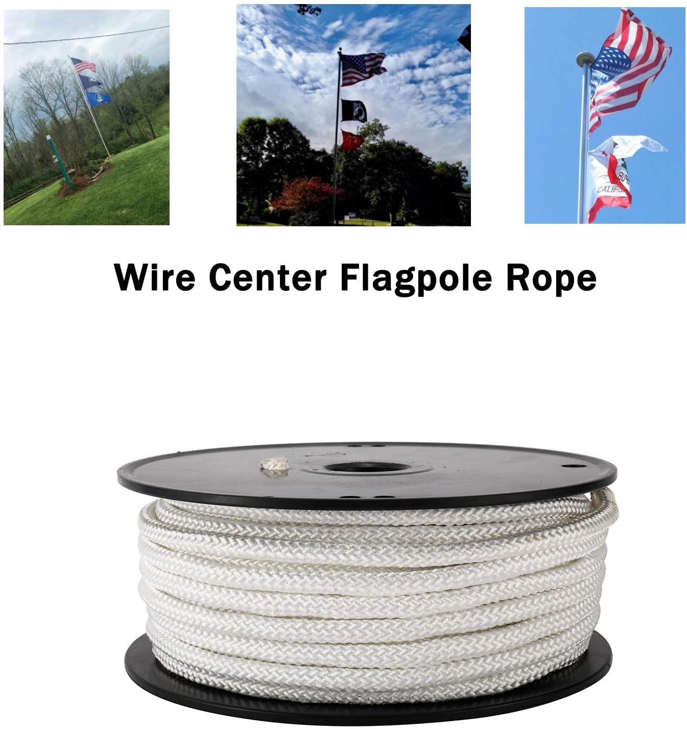 Artilife Flag Pole Rope 100 ft,5/16"(8mm) x 100 FT(30m) Wire Center Flagpole Rope,5/16 Braided Polyester Line with Steel Center Marine Grade
