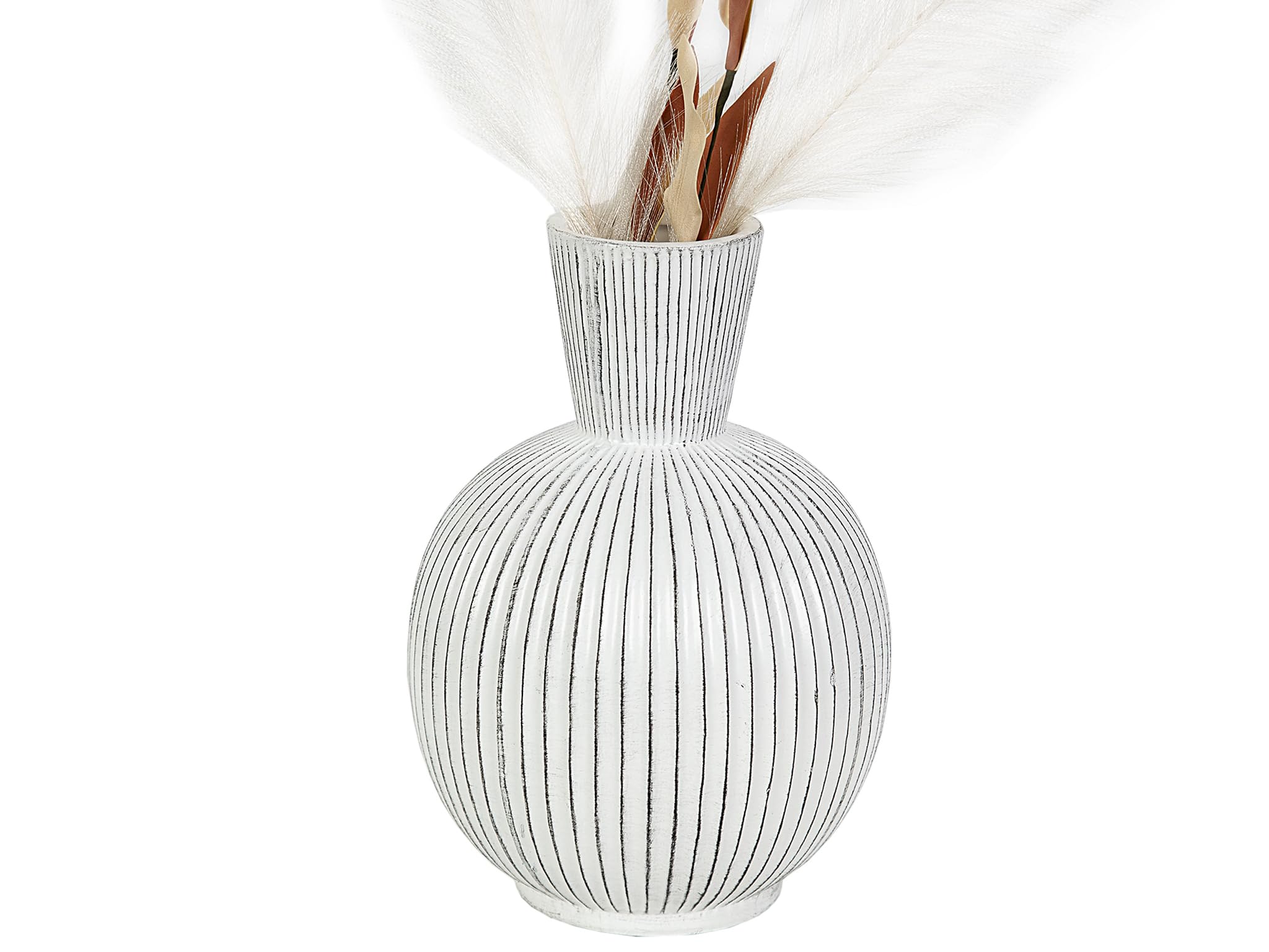 Vase céramique beige rayé déco bohème chic pour étagère salon