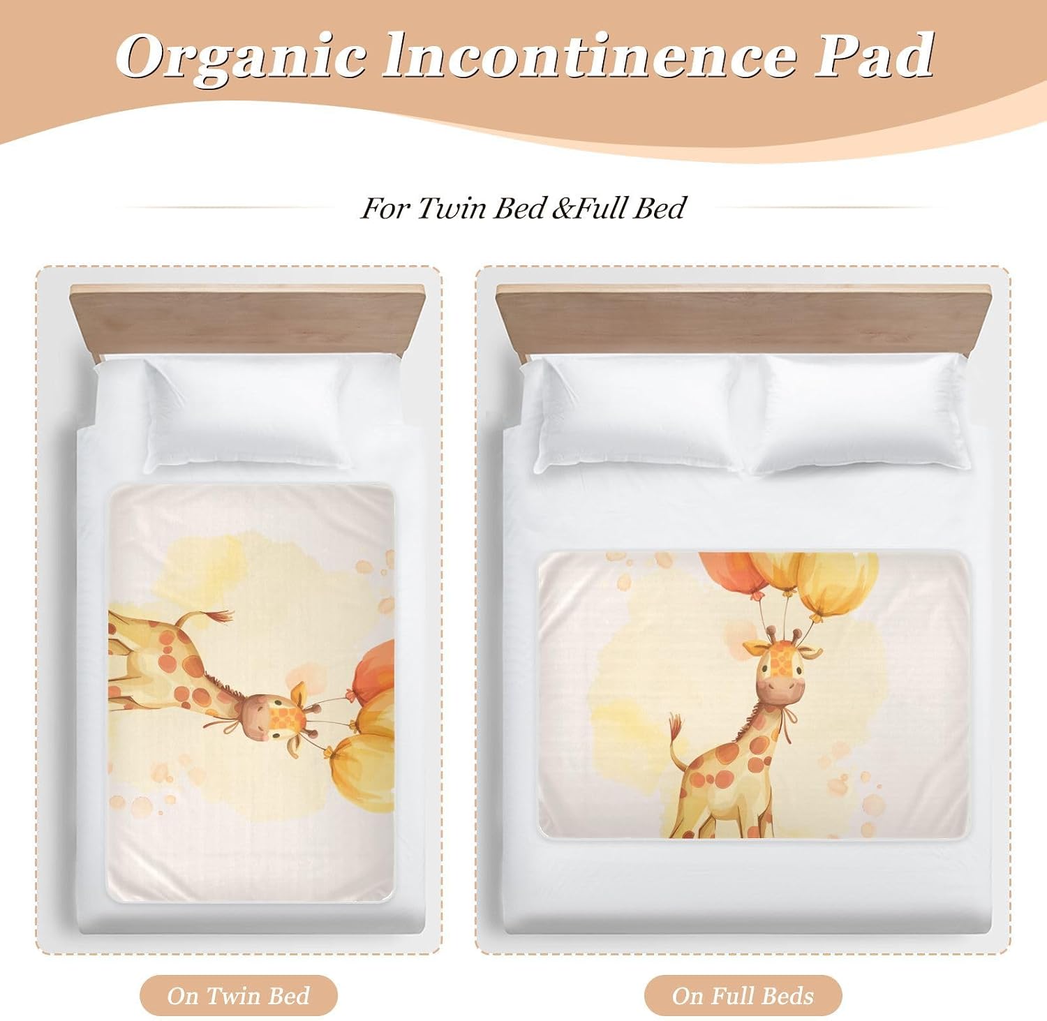 Cute Cartoon Giraffe Holding Balloons Extra Large Resuable Bed Underpads Soft Absorbent Diaper Changing Mat Portable Incontinence Pads for Kids Adults Pets , 52" L x 34" W