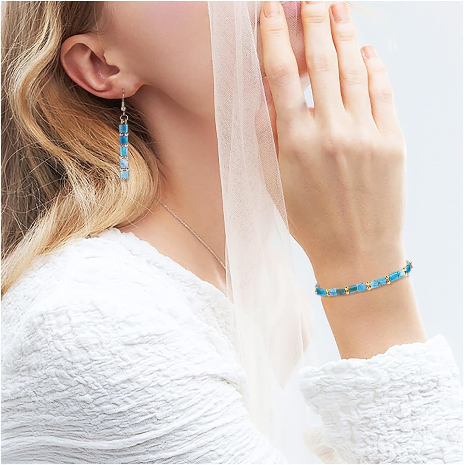 Cheriswelry 70Pcs Natural Blue Apatite Square Beads, 5mm, 2-Hole, Loose Beads for Jewelry Making - Image 3