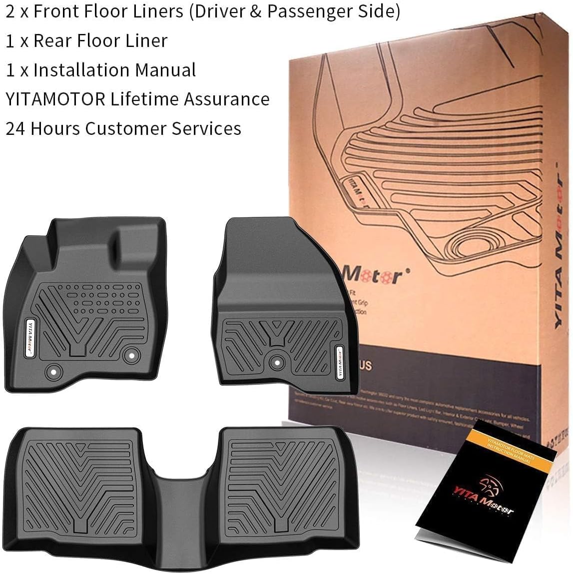 YITAMOTOR Floor Mats Compatible with 2015-2019 Ford Explorer Without 2nd Row Center Console, Custom Fit Floor Liners 1st & 2nd Row All- Weather Protection,Black - Image 2