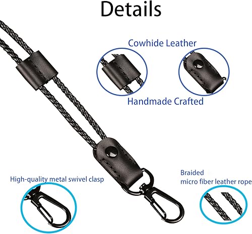 Miniatura 5 de Cordón de cuero para llaves - Llavero de cuero para tarjetas de identificación negro con cierre de metal para tarjetero, llaves de automóvil,