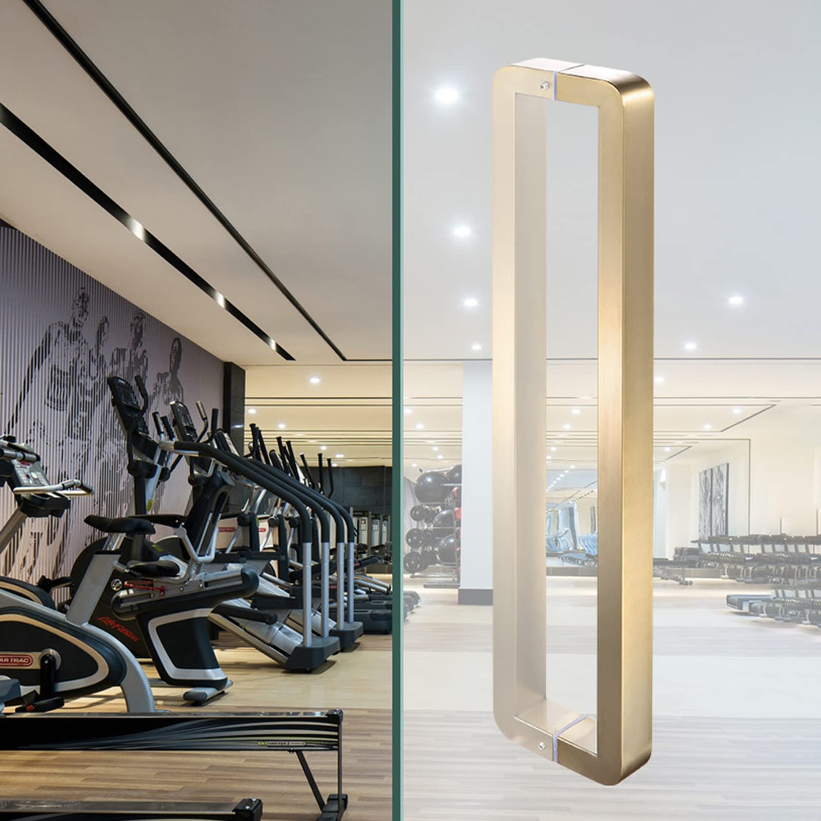 MXXQRHF Brushed Stainless Steel Square Pull Handle for Glass Doors, Rounded Corners, Double-Sided, 17" (42.5cm) Gold Finish, Ideal for Interior & Exterior Use