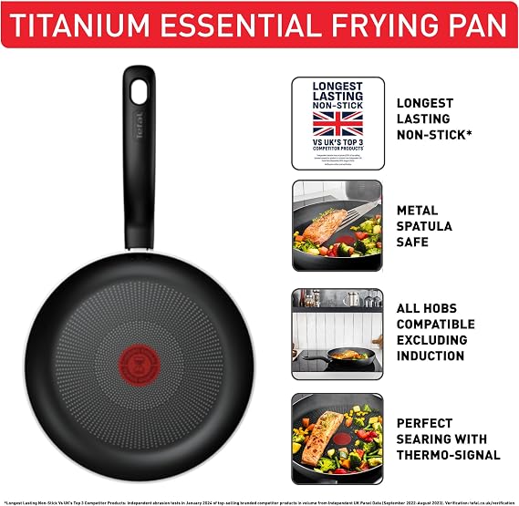 Tefal Titanium Essential Non-Stick Frying Pan 24 cm, Pancake Pan in One