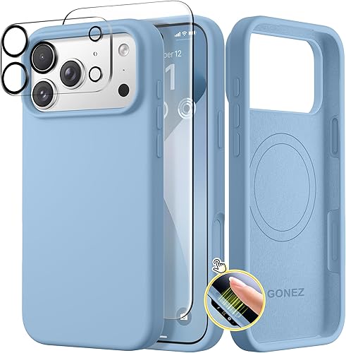 Miniatura 53 de GONEZ Funda de silicona para iPhone 14 Pro Max, compatible con MagSafe, con protector de pantalla + protector de lente de cámara, silicona líquida a