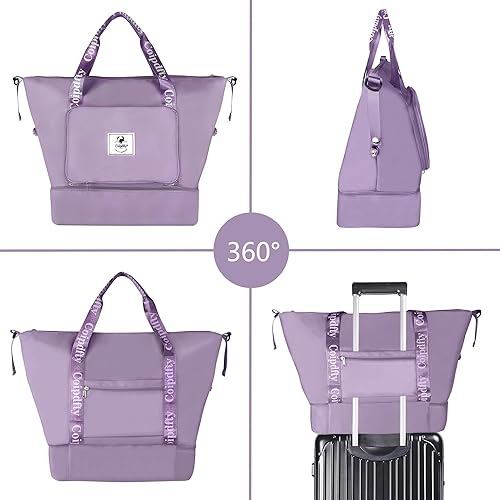 Miniatura 8 de Bolsa de lona plegable de viaje secohúmedo, compartimento para zapatos, gran capacidad, manga de equipaje, bolsa de fin de semana de gimnasio