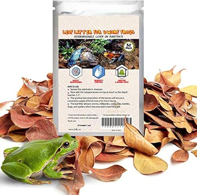 SunGrow Dwarf Frog Leaf Litter, 2 Inches, Mini Leaves for Microfauna, Aids in Reproduction, Regulate pH of Substrate, 50 Pieces
