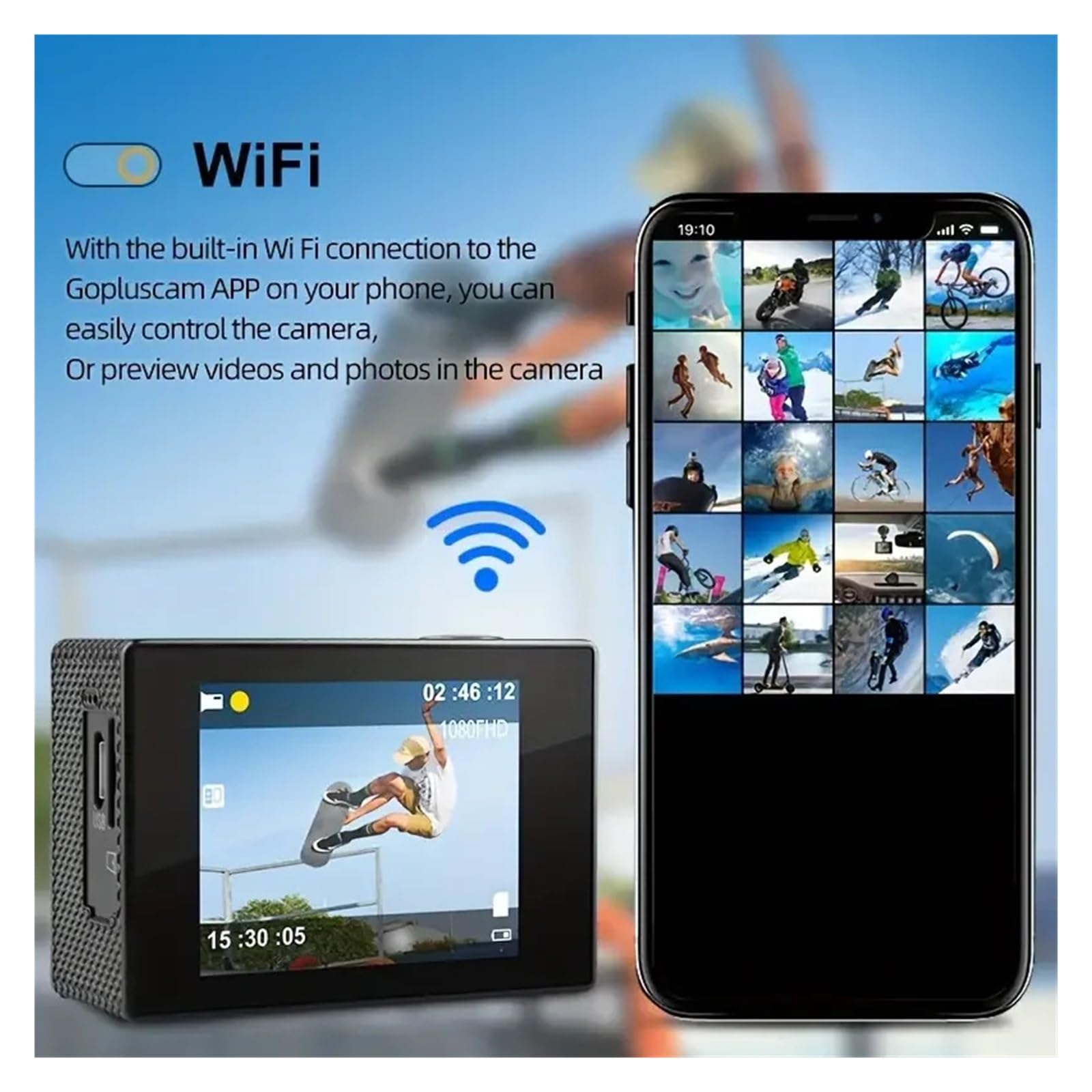 Action Camera Ultra HD 4K/30fps WiFi 2.0 pollici 170D Casco impermeabile subacqueo Registrazione video Ciclismo Sci Telecamere Sport Cam(Yellow)
