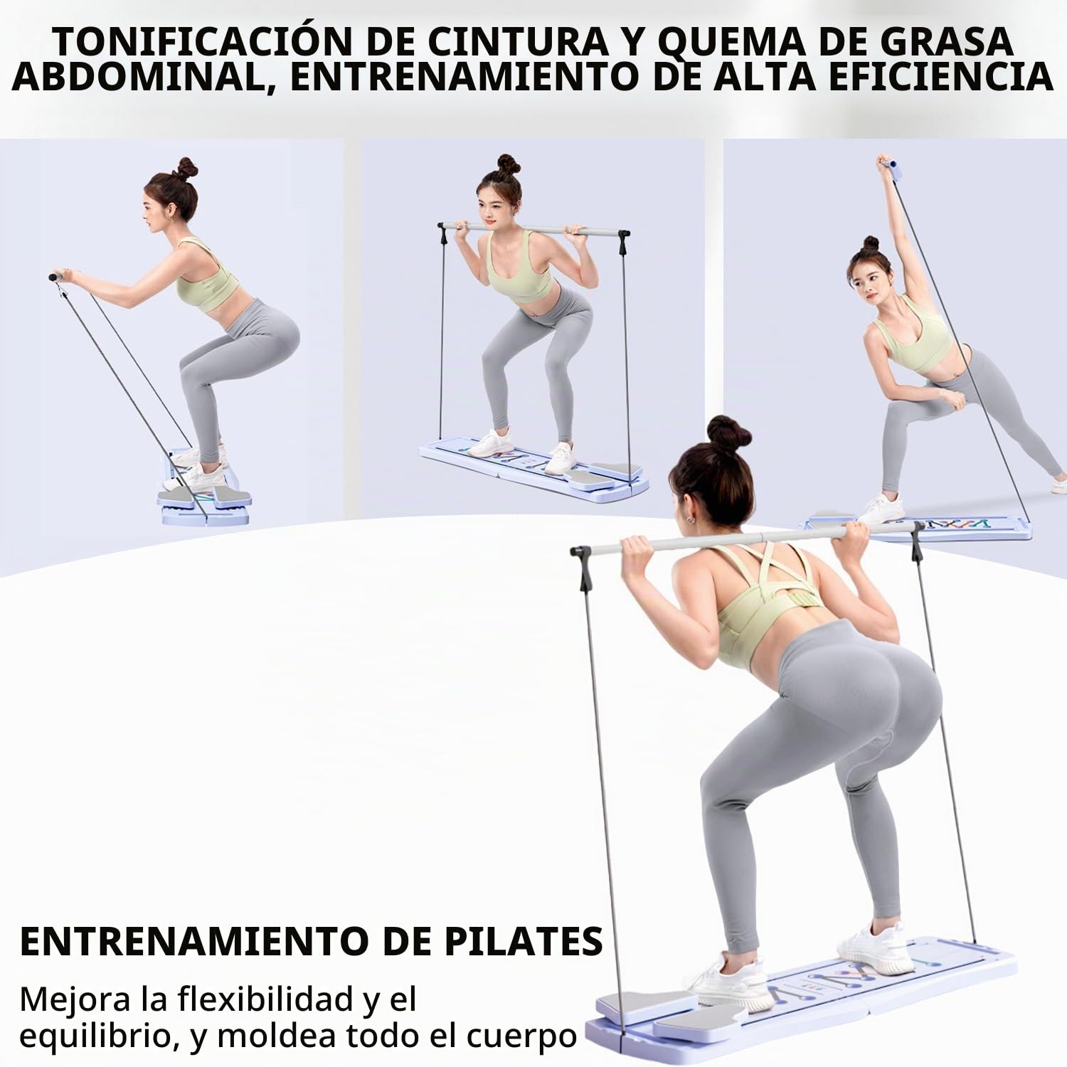 Pilates Board 2025 Upgraded, Multifuncional 8 en 1 Pilates Reformers Set Plegable Pilates Reformers Machine para el hogar, Entrenador abdominal, Rebote Automático, Equipo de entrenamiento en casa