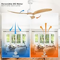 Vista 5 de 52" Wood Ceiling Fan with Light Dimmable,Quiet DC Motor,Modern Ceiling Fan with Remote Control for Living Room,Bedroom,Patio,Porch-Light Wood and