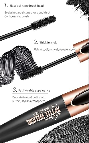 Miniatura 6 de Máscara de pestañas de fibra de seda 4D impermeable y a prueba de manchas, máscara de pestañas de larga duración, volumen y longitud negro,