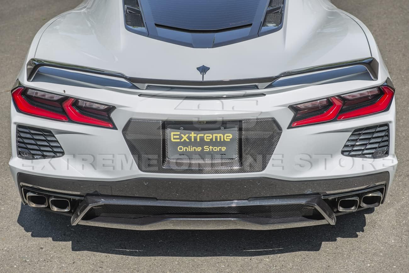 Replacement for 2020-Present Chevrolet Corvette C8 Stingray & Z51 Models | GM Factory Style Carbon Fiber Rear License Plate Backing Frame Cover