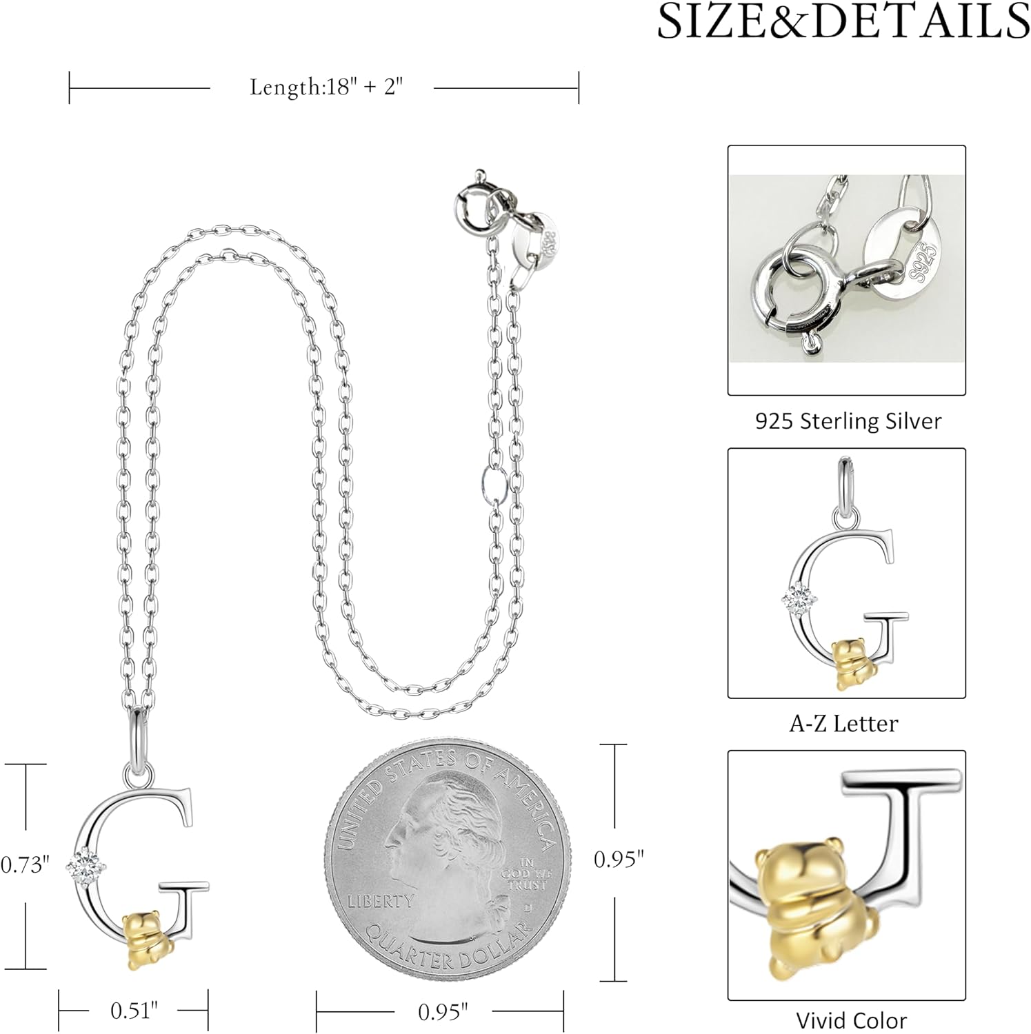 LAB Grown Diamond Silver Initial Necklace for Women A-Z Letter Cute Panda Pendant Necklace Jewelry Gifts