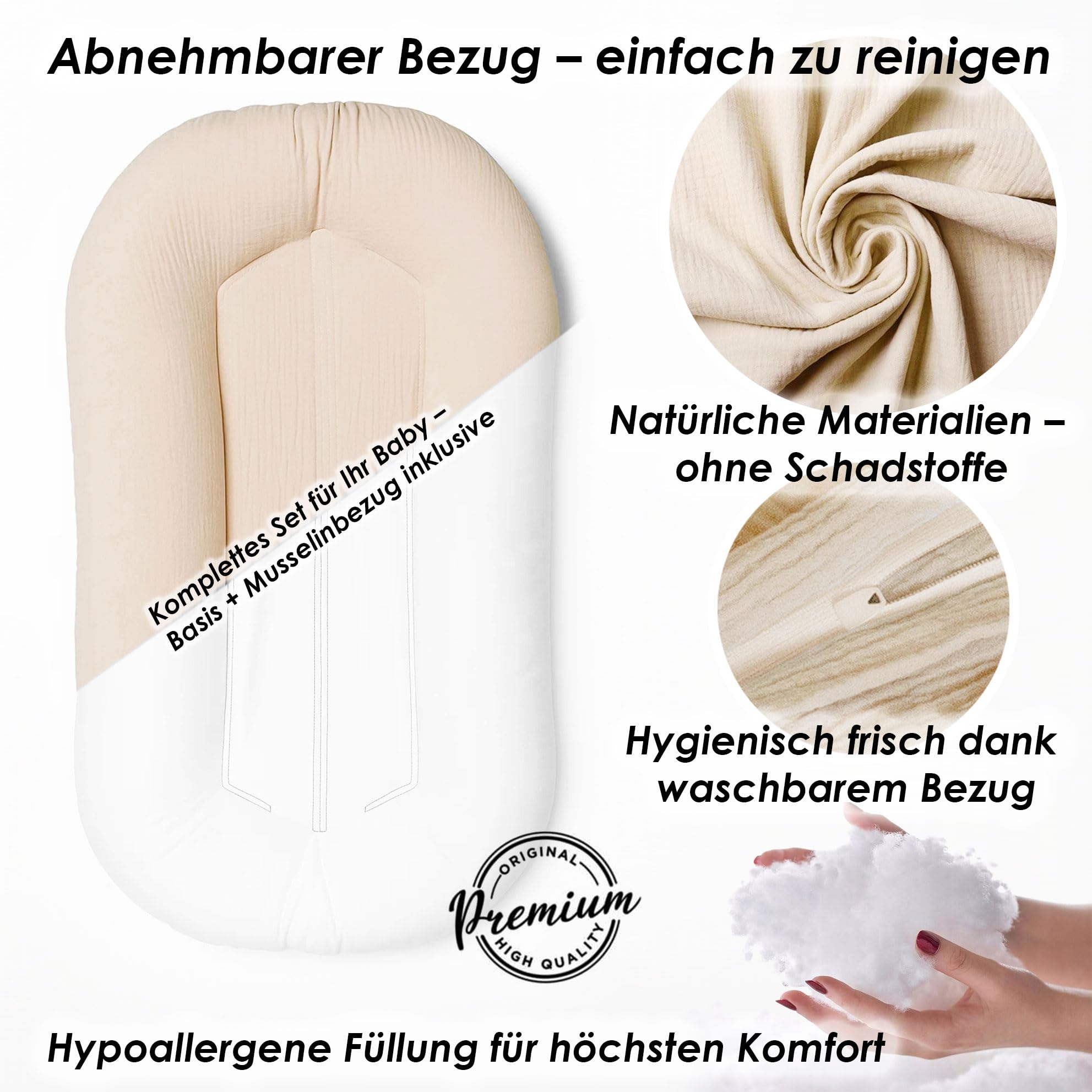PaLulli® LuliNest – Nido de bebé de algodón orgánico con funda extraíble | Capullo acogedor para recién nacidos y bebés | Seguro, cómodo y fácil de limpiar