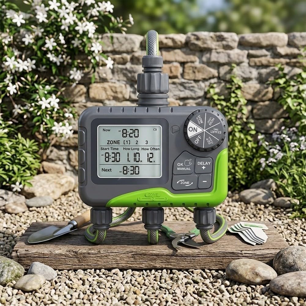 Controlador de riego impermeable IP65, pantalla LCD de 3 zonas