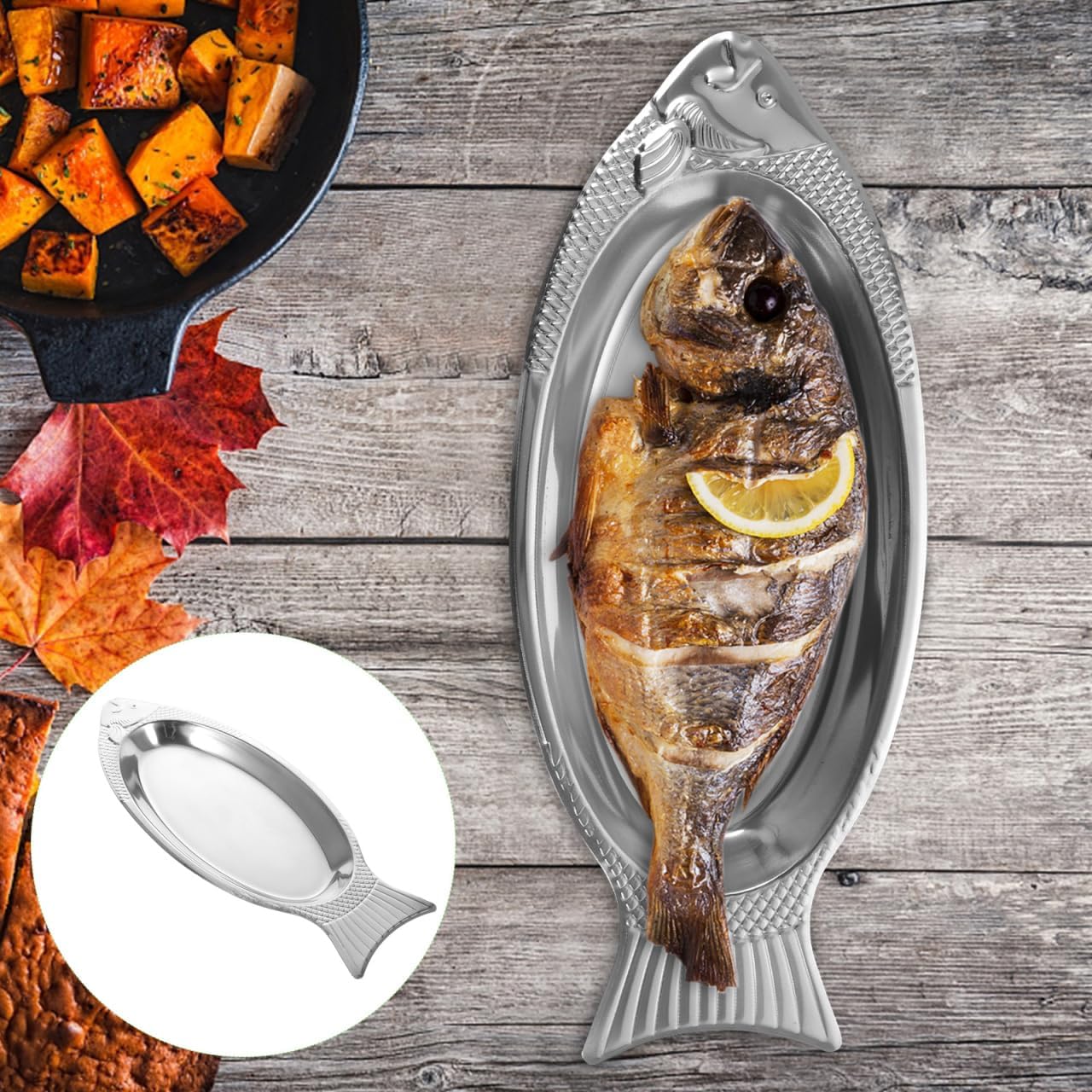 STOBAZA Fish Shaped Serving Plate 15.74 Inch Magnetic Steamed Fish Dish Ceramic Platter for Kitchen Dining Entertaining Seafood Presentation