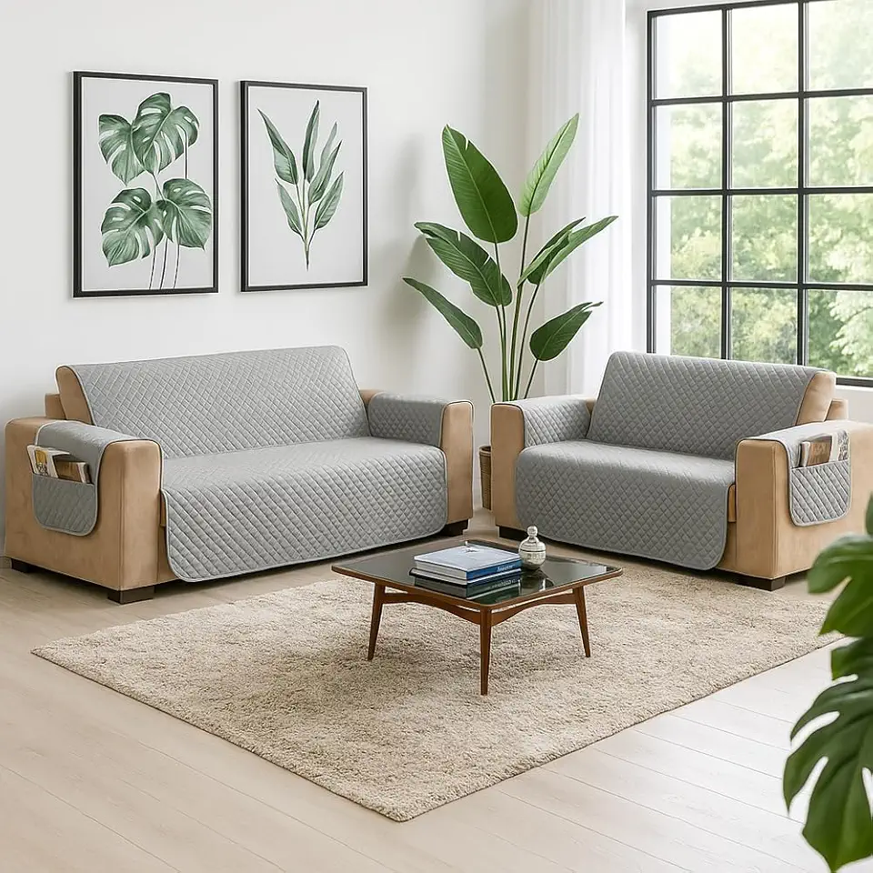 Kit Protetor de sofá 2 e 3 Lugares Tecido Macio - Ideal para Casas com Pets e Crianças, Fácil de Lavar e Colocar, Custo-Benefício Incrível – FV Enxovais (Cinza, Kit 2 e 3 Lugares)