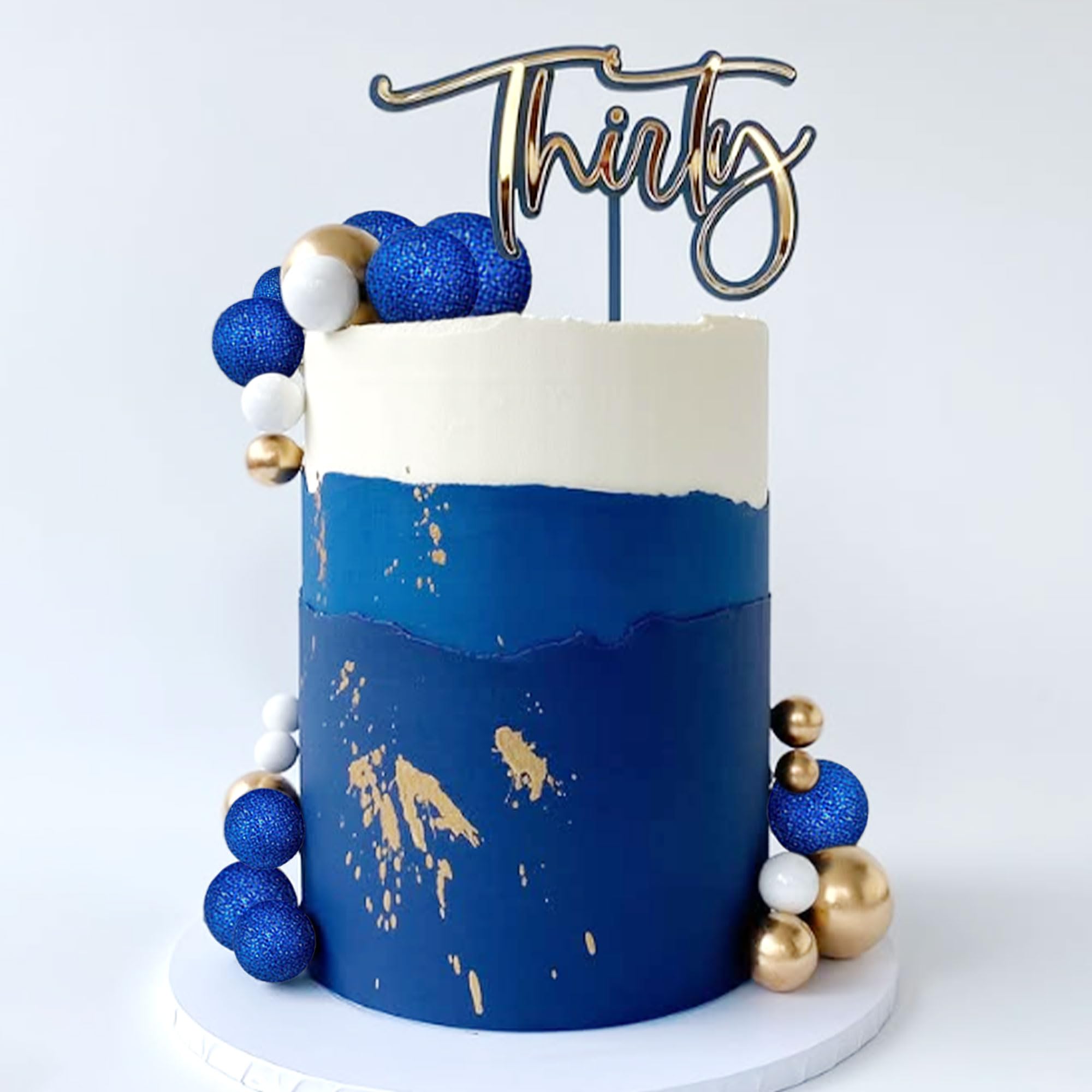 Boules Dorées Et Bleues Pour Décoration De Gâteaux - Set De 32 Pièces Pour Anniversaire, Mariage