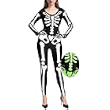 Adult Glow in the Dark Skeleton Costume Women, Skeleton Bodysuit Halloween Costumes for Women Adult