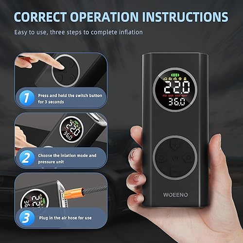 Miniatura 3 de Inflador de neumáticos, compresor de aire portátil, bomba de aire inteligente de 150 PSI para neumáticos de automóvil con batería x3, bomba de