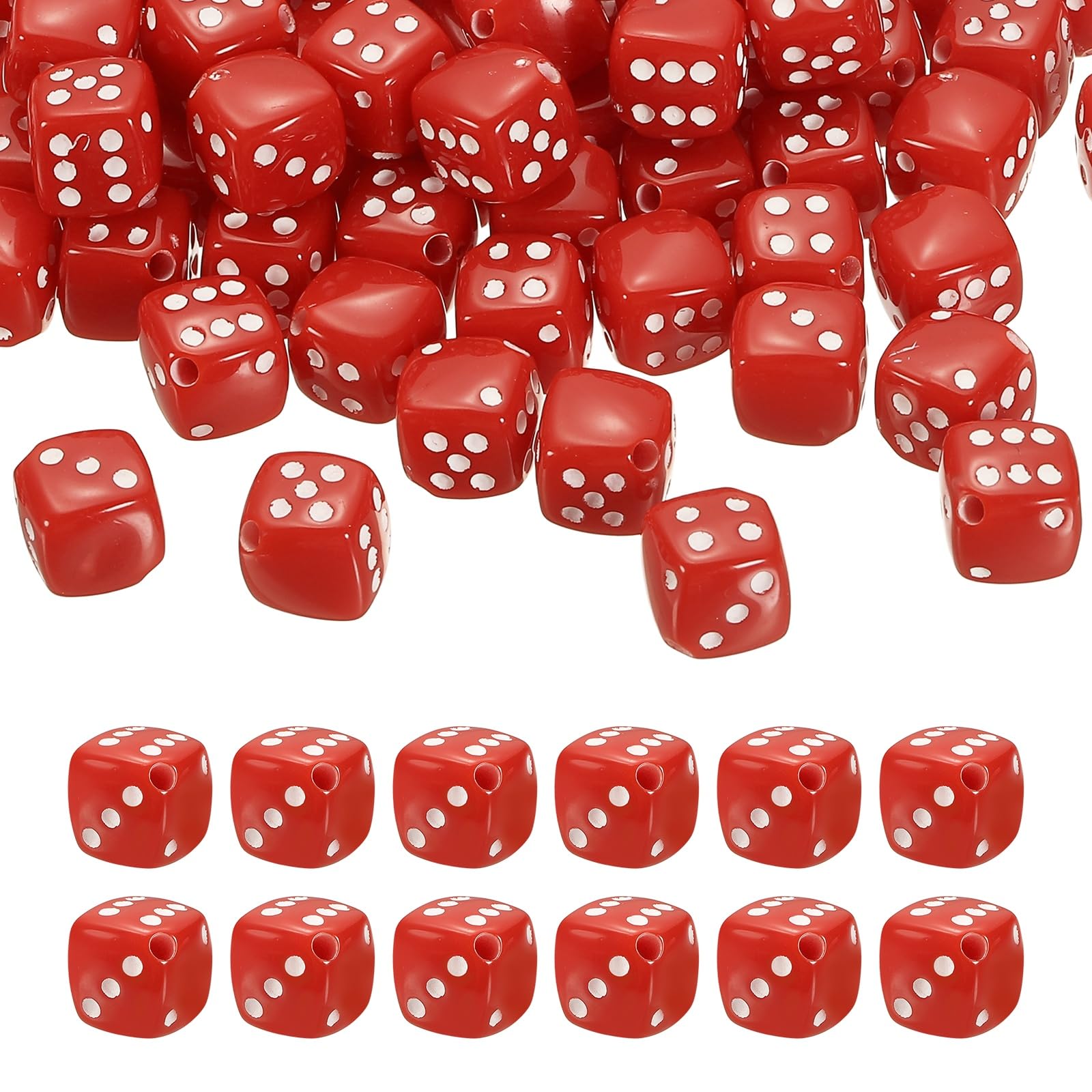PATIKIL 100Pcs Acrylic Dice Bead, 10mm/0.4" Cube Dice Charm Beads Cute Keychain Pendant for Bracelets Necklaces Earrings DIY Crafts Jewelry Making, Solid Red