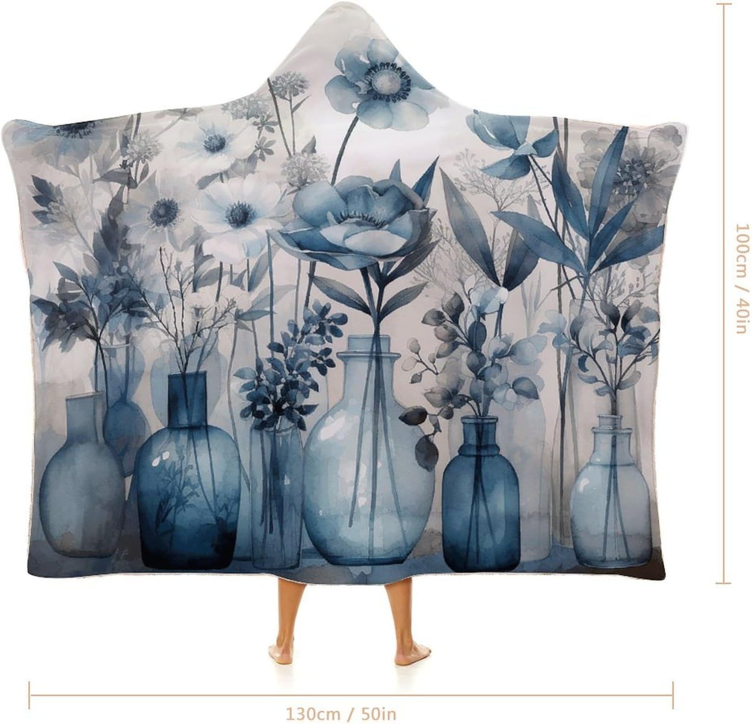 Glass Bottle And Flowers Hooded Blanket Cozy And Functional,Wearable Blanket Hoodie for Women Men,Blanket Poncho Presents40 x50