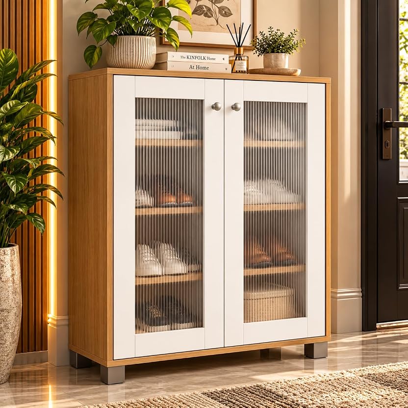 Exvito Modern Wooden 4-Tier Shoe Rack Cabinet