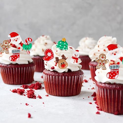 Miniatura 3 de Rsstarxi Paquete de 30 mini figuras de Navidad para cupcakes, árbol de Navidad, alce, hombre de jengibre, figuras de magdalenas, decoración para
