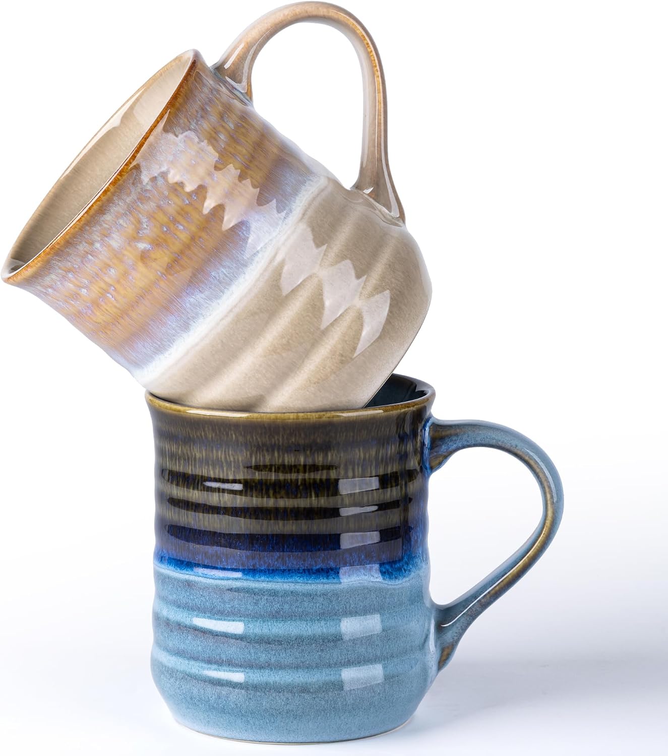 GBhome 18oz Large Coffee Mug Set of 2, Handmade Ceramic Coffee Mugs for Latte/Tea/Beer/Hot Cocoa, Dishwasher & Microwave Safe,Multi-Color