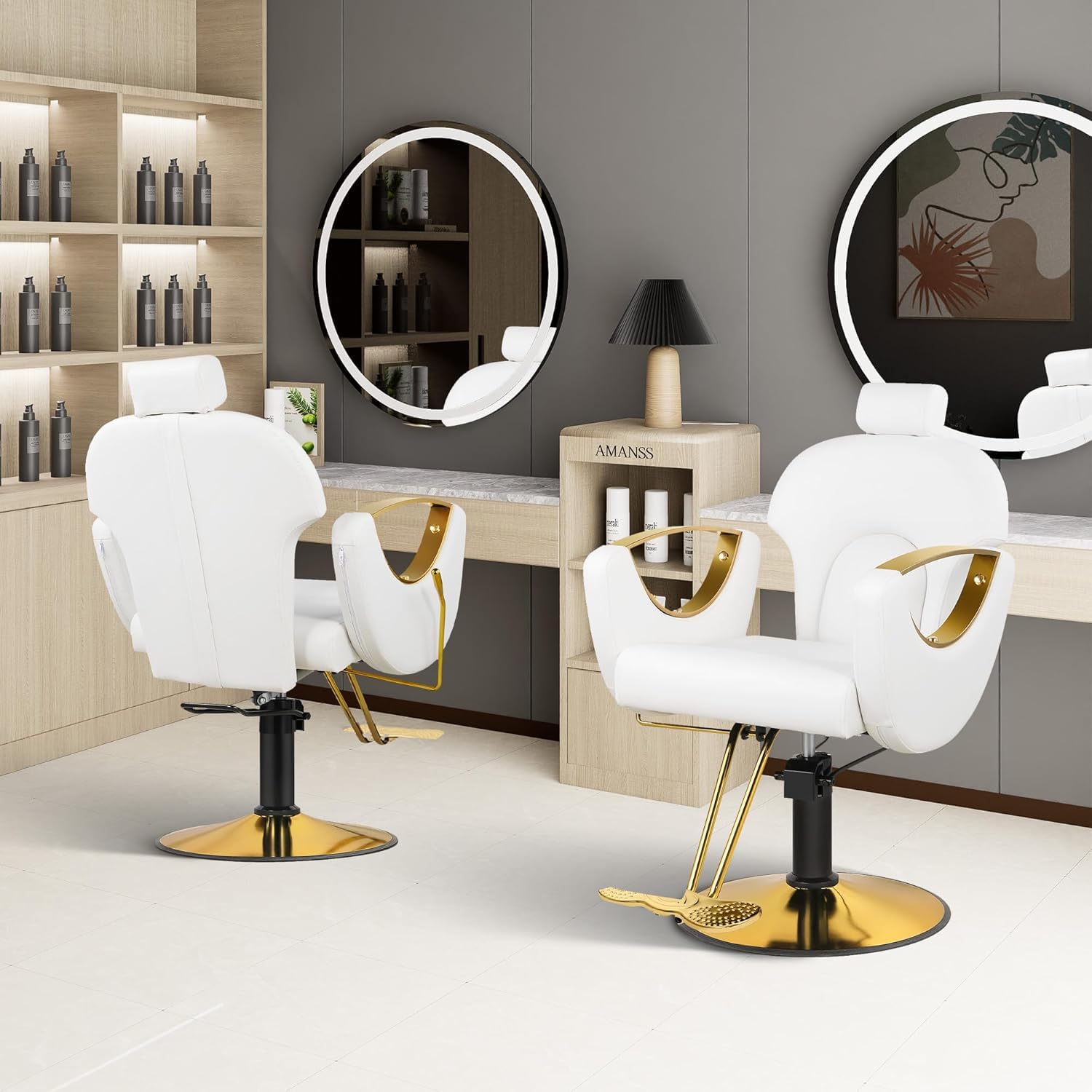 Friseurstuhl Barberstuhl Friseursessel Professioneller Weiß | mit 360° Drehbar Höhenverstellbar Rückenlehne ist neigbar Frisörstuhl für Schönheitssalon Friseursalon Tattoo-Studio