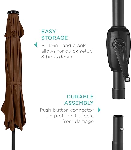 Vista 219 de Best Choice Products - Sombrilla solar de 7.5 pies para exteriores, patio, mesa, mercado, terraza, piscina con inclinación, manivela, luces LED