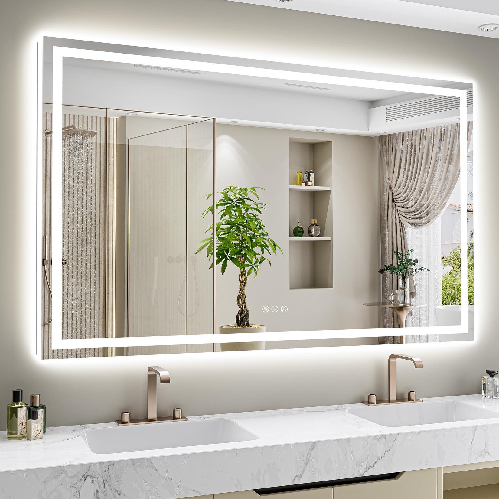 66x48 LED Bathroom Mirror with Lights, Lighted Vanity Mirror