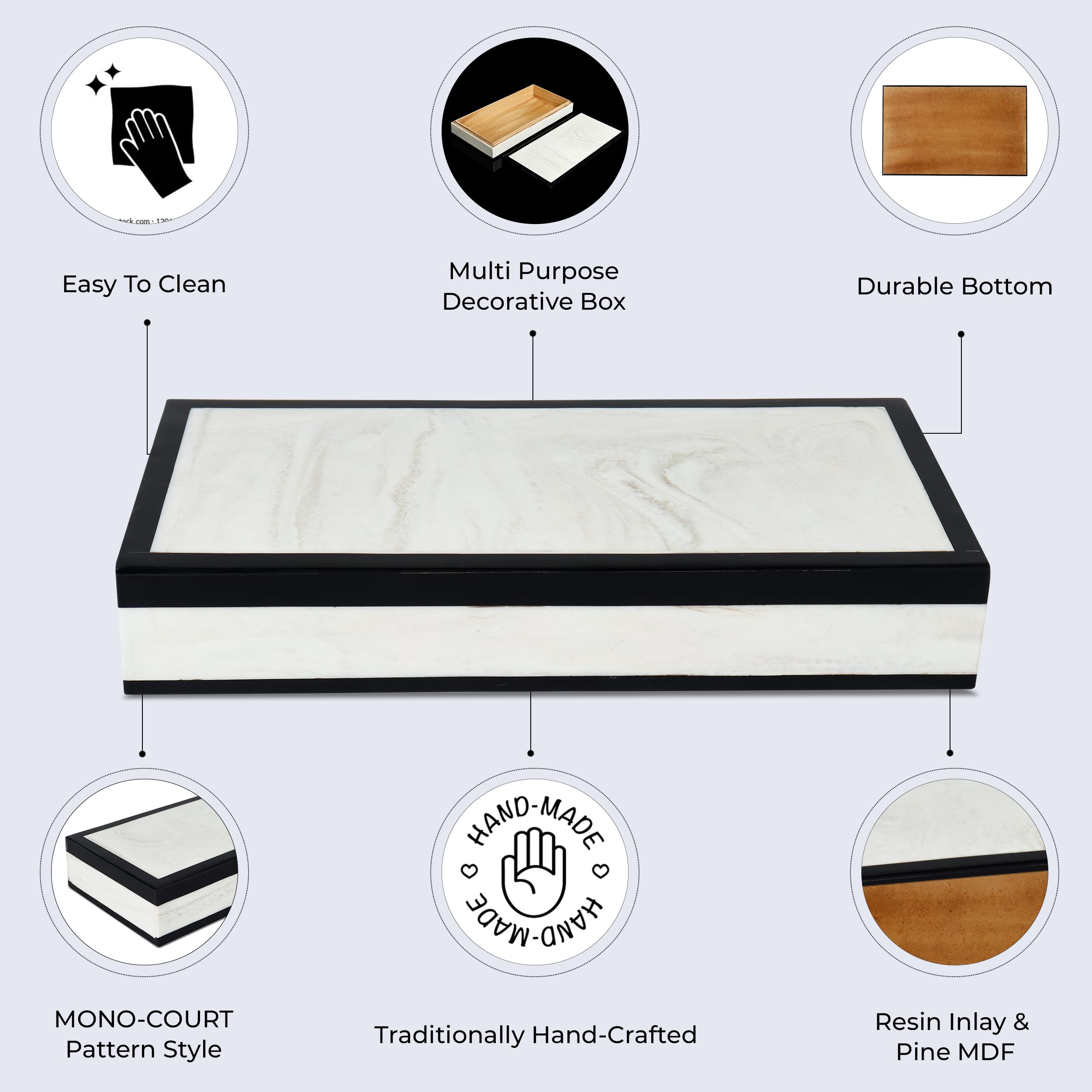 Handicrafts Home Large Decorative Storage Box with Lid, Black White Modern Storage Box - Image 3