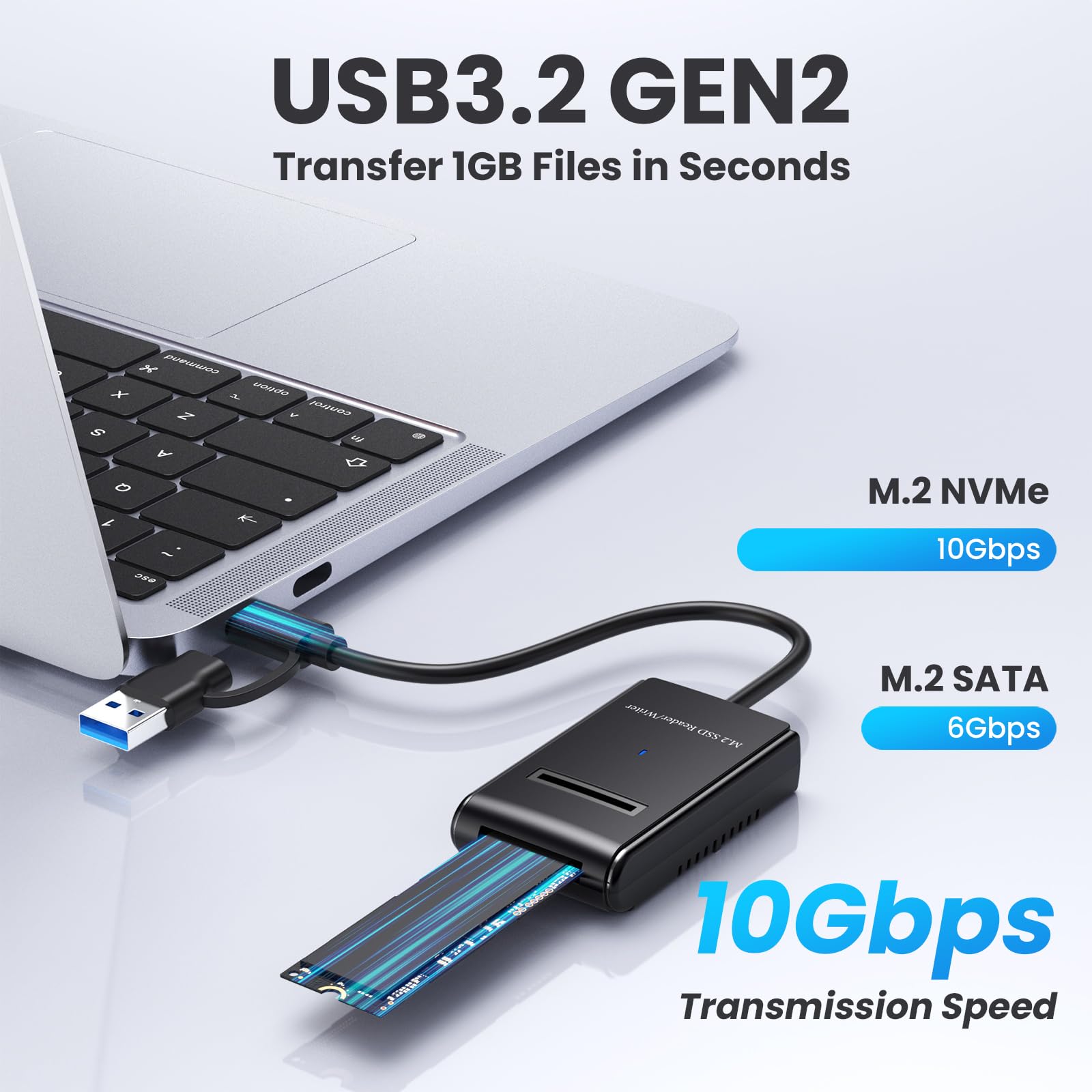 Czytnik M.2 NVMe i SATA, adapter czytnika M.2 SSD na USB A C do (klucz M, klucz B+M) NVMe i SATA NGFF SSD, stacja dokująca w pełnym rozmiarze 22110/2280/2260/2242/2230 przenośna obudowa z tworzywa