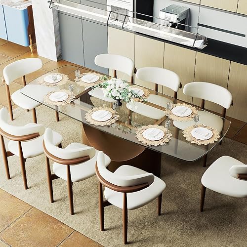 Miniatura 13 de POVISON Hobart - Mesa de comedor rectangular moderna de 71 pulgadas para 6, mesa de piedra sinterizada blanca brillante con pedestal de acero al