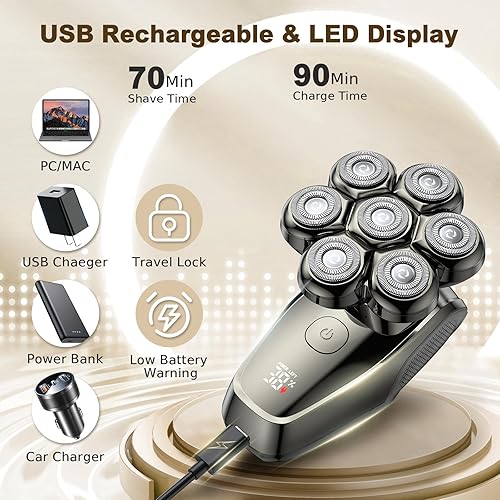 Miniatura 5 de VYLTO Afeitadoras de cabeza 7D, afeitadoras de cabeza desmontables antipellizcos para hombres calvos, afeitadoras de cabeza eléctricas impermeables