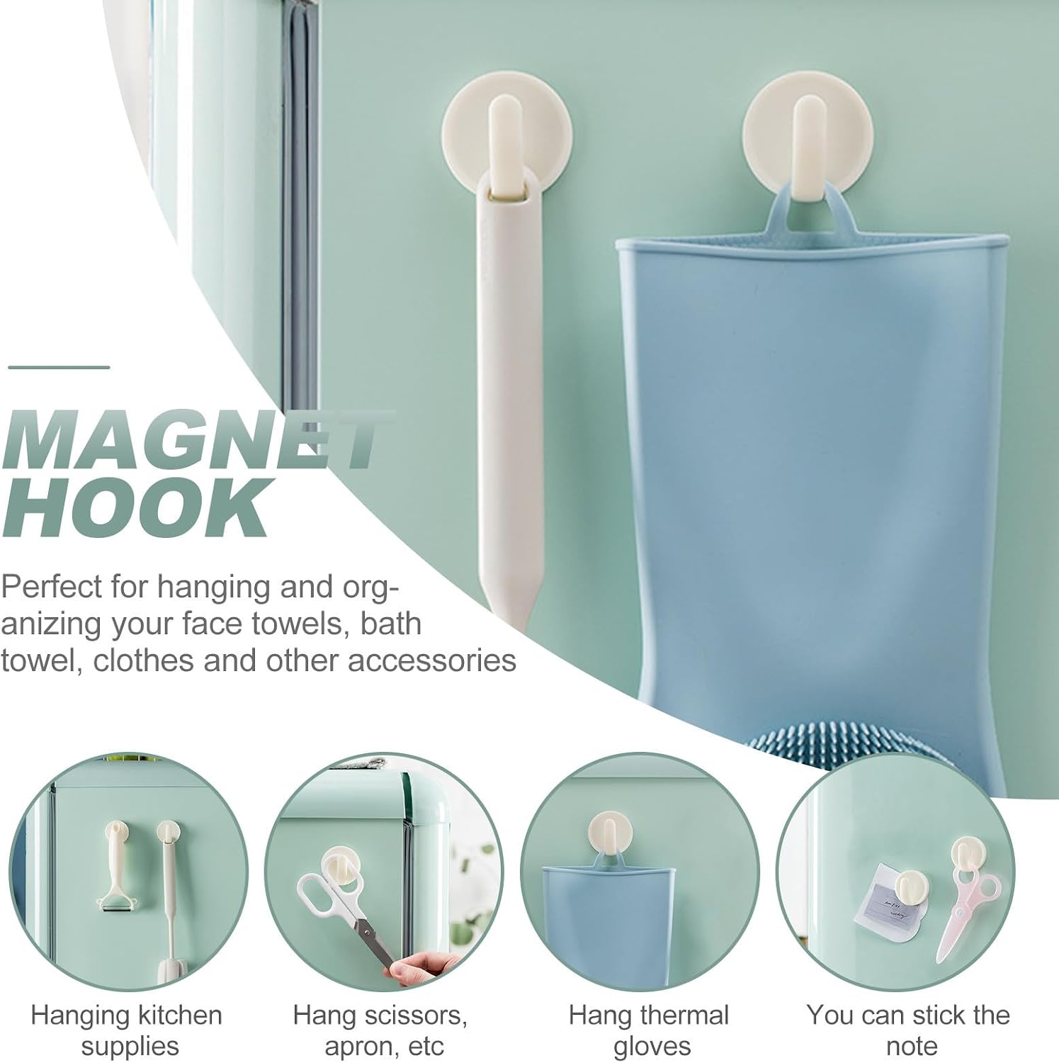 Totority 2pcs Magnet Hook Strong Adhesive for Refrigerator, Kitchen Hanger