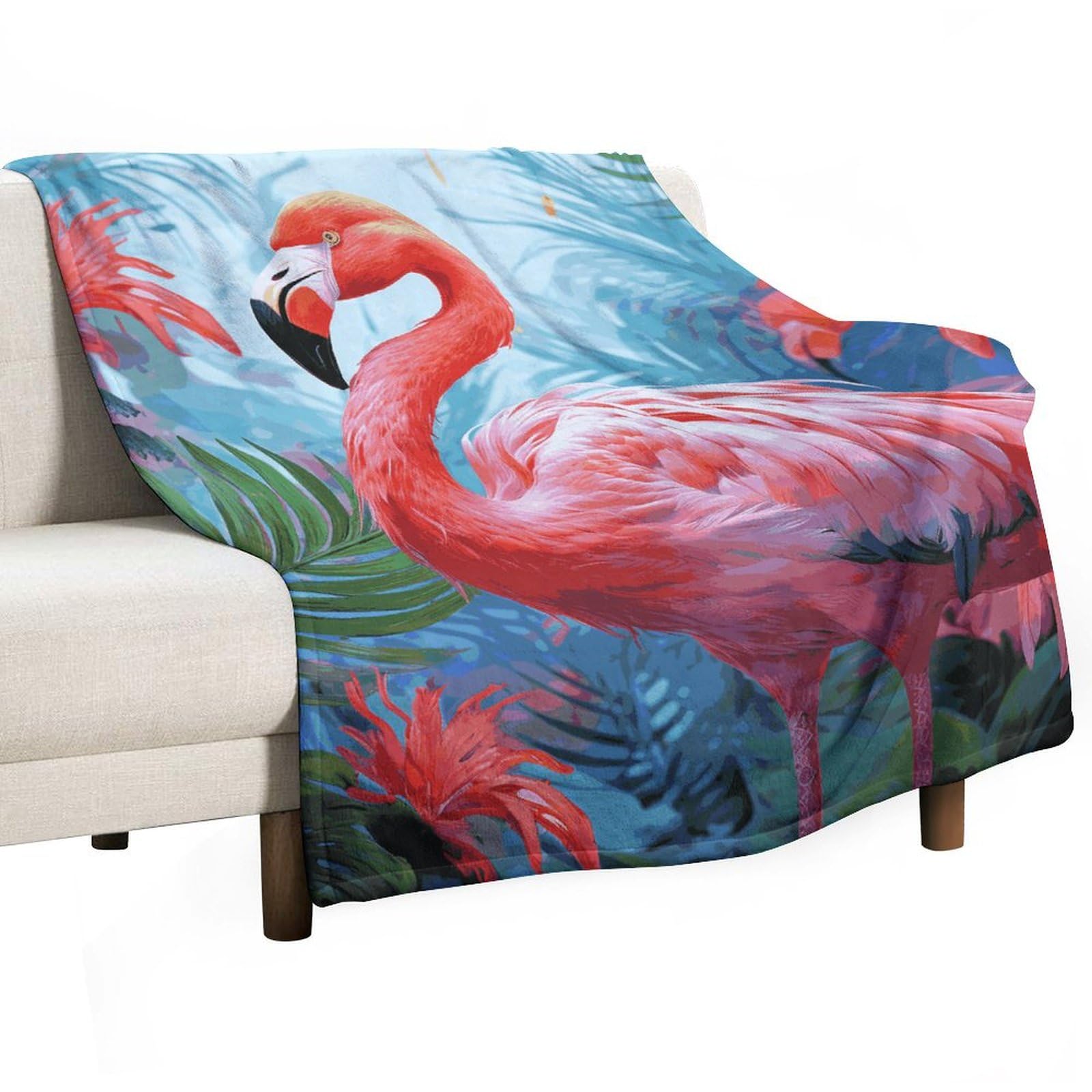 Plaid en flanelle douce flamant rose aux finitions soignées pour lit et canapé