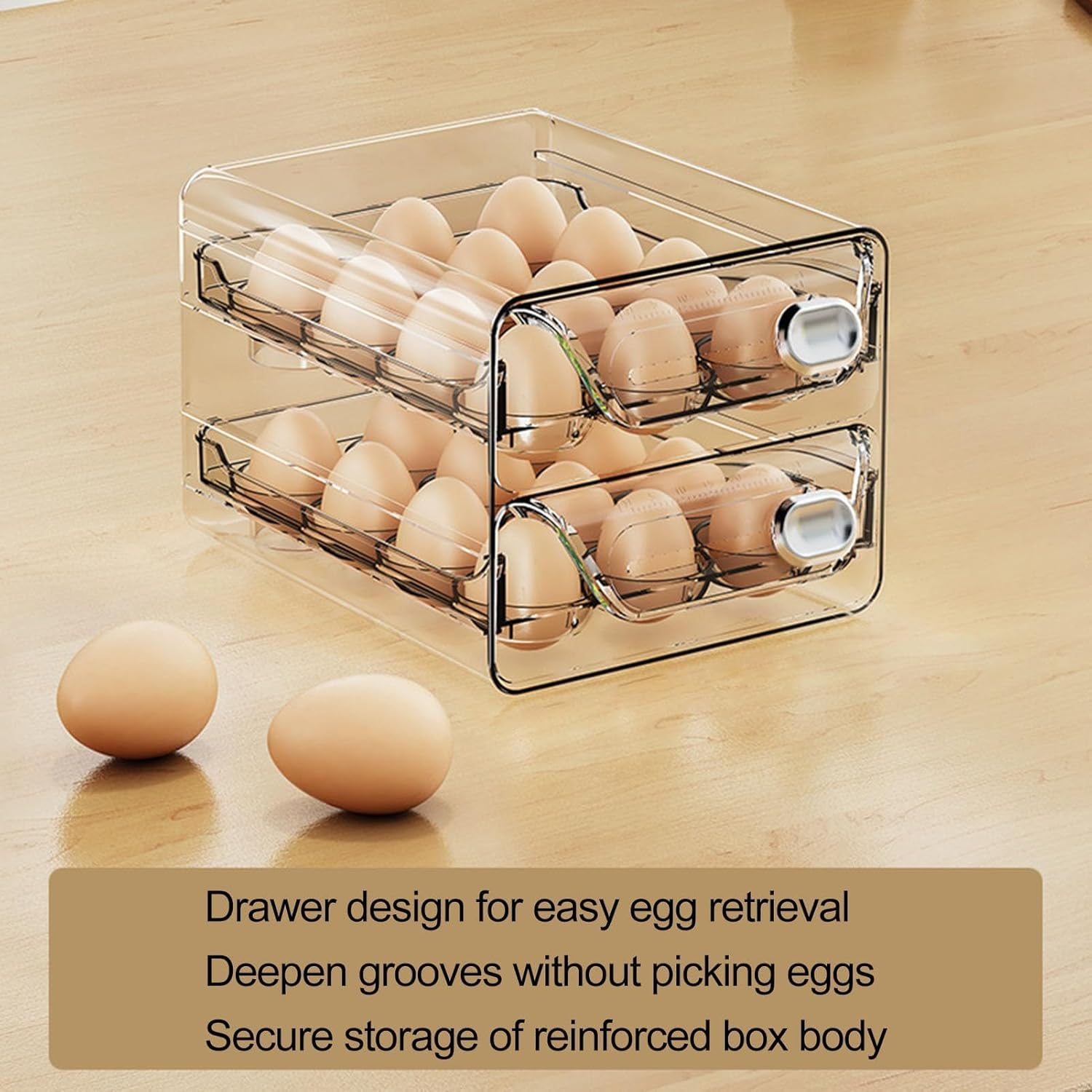 Egg Holder for Fridge Egg Storage Container with Timer Scale Double Layer Large Capacity Space-Saving Refrigerator Egg Rack ()