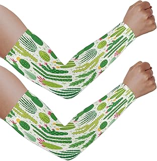 Mangas de braço com proteção solar UV para homens e mulheres, mangas com estampa de flor de cacto de desenho animado protege os braços esportes mangas de braço proteção solar proteção UV, Estampa de flor de cacto de desenho animado