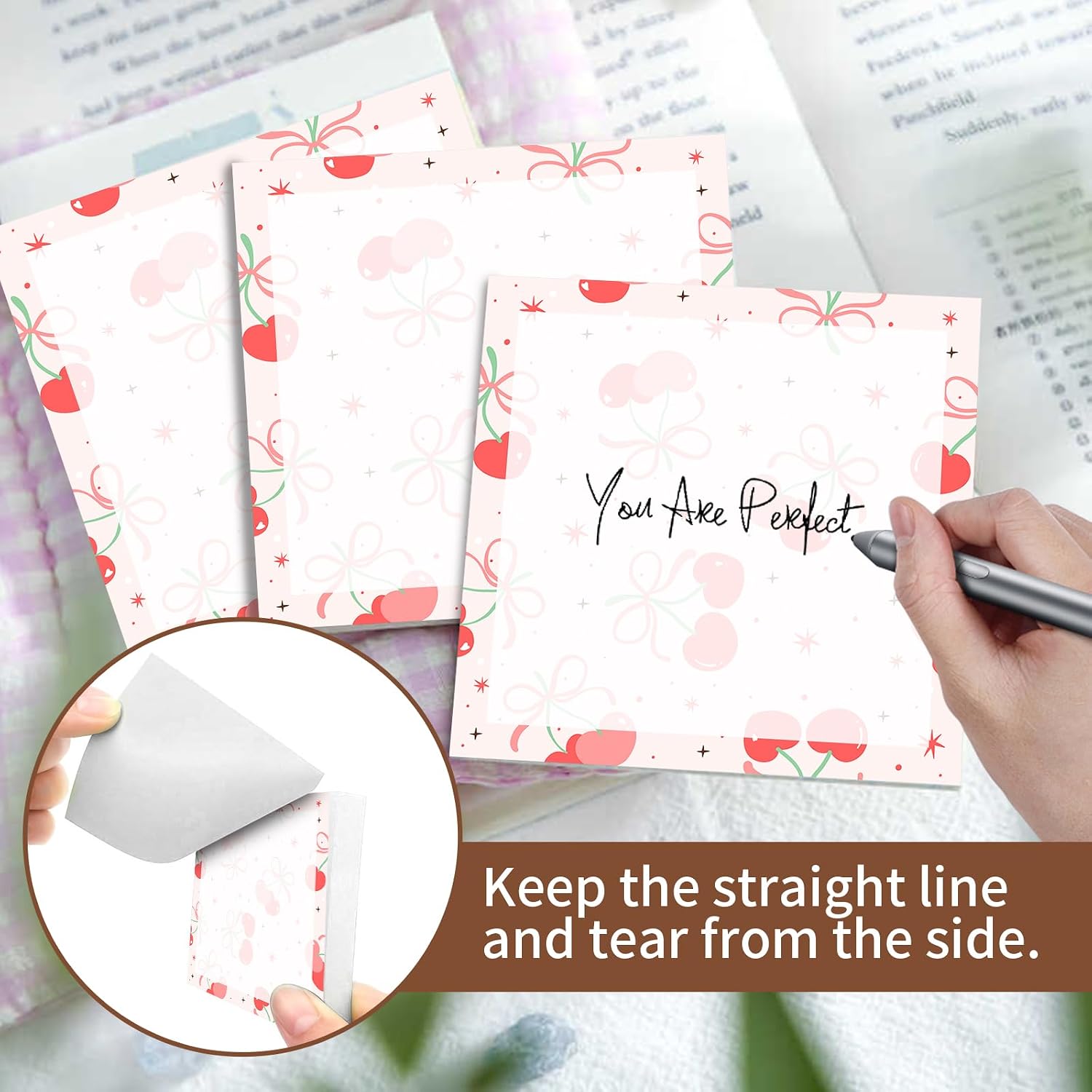 Sticky Notes 3x3 Inches, Cute Self-Stick Pads, Funny Self-Sticky Note Pads for Office, Home, Organization Cute Star Cherry image 4