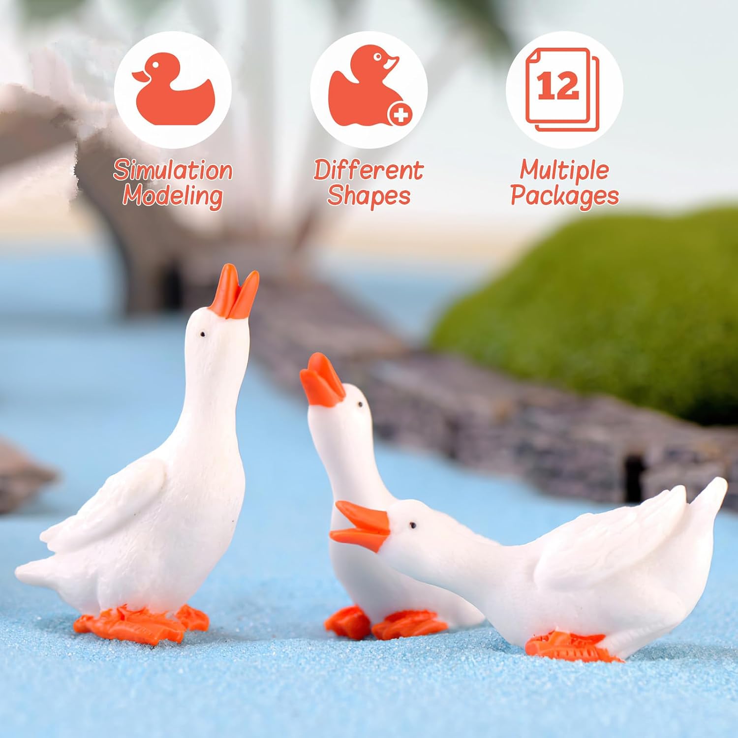HOMSFOU White Goose Figurines 6pcs Miniature Goose Statue Tiny Resin Animals Figures Fairy Garden Accessories Farm Animals Decoration for DIY Micro Moss Landscape