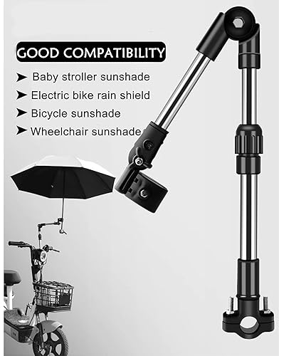 Miniatura 9 de Soporte para sombrilla de bicicleta para caminante en silla de ruedas, soporte de abrazadera ajustable de acero inoxidable resistente, se adapta a
