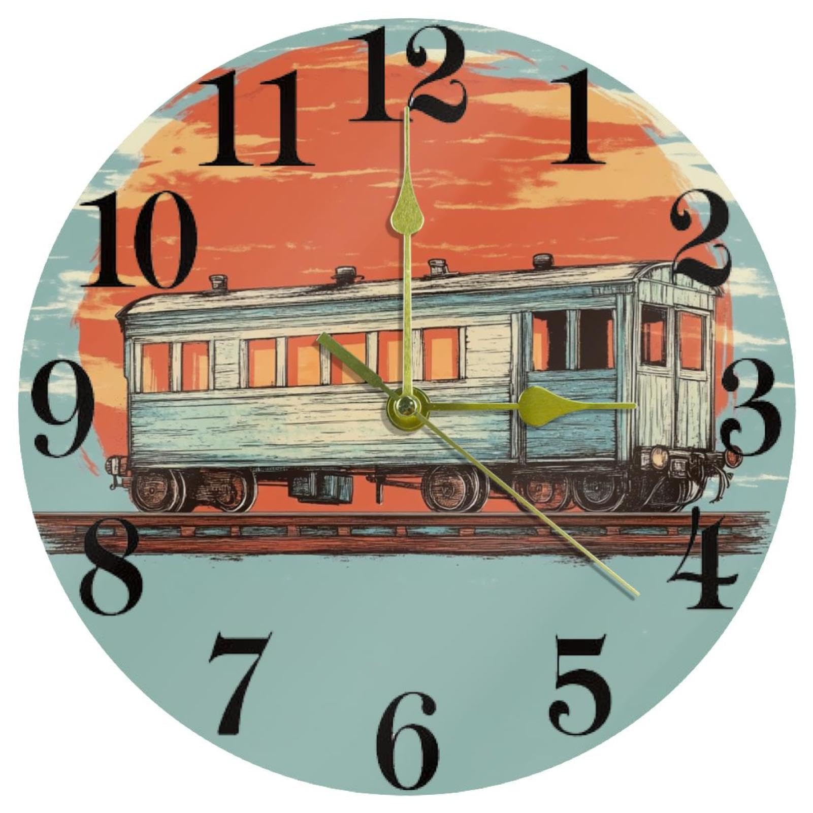 Horloge murale train rétro silencieuse sans tic-tac ronde pour la maison