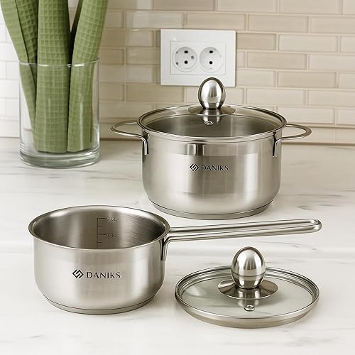 Miniatura 9 de Daniks Mini juego de utensilios de cocina de acero inoxidable, 4 piezas, compatible con inducción, apto para lavavajillas, asas resistentes al
