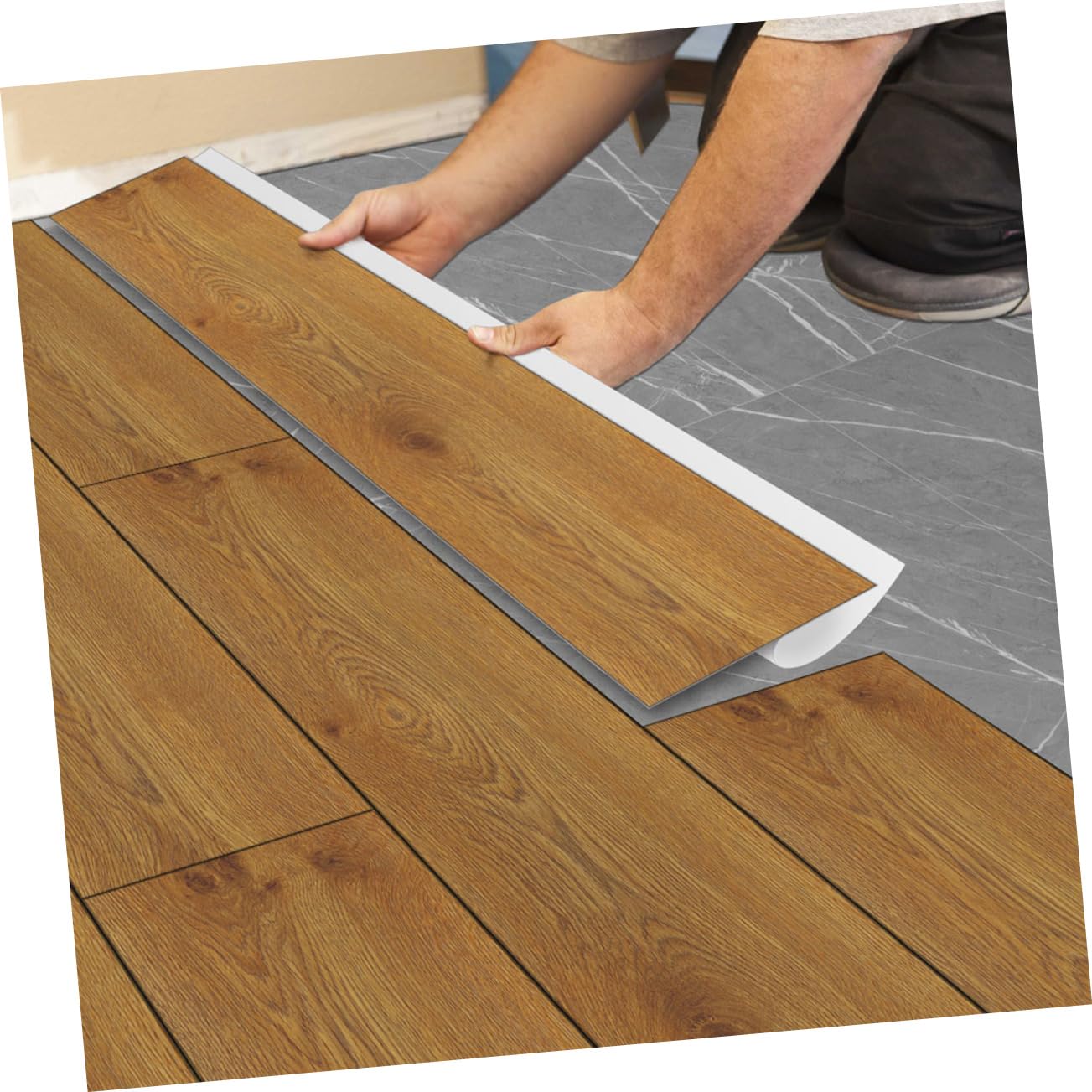 5pcs Removable PVC Floor Tile Stickers Wood Grain Peel and Stick Planks for Bedroom Kitchen and Bathroom Decor Easy to Cut and Install Flooring