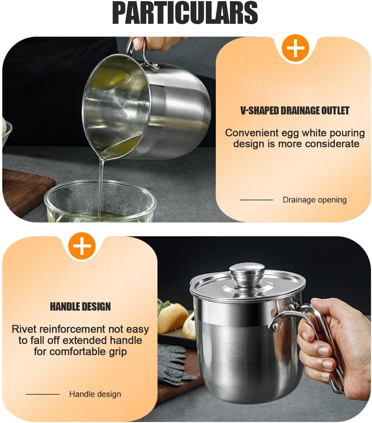 Egg Separator Stainless Steel Cup Handle Lid
