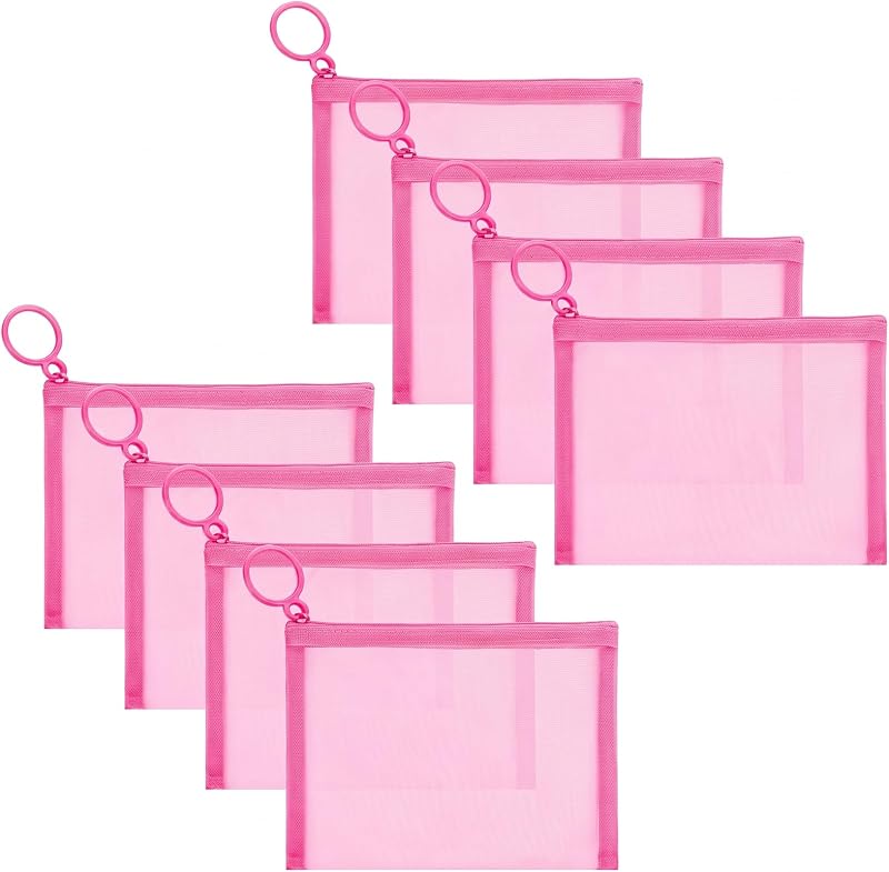 Fassave 8 Necessaires de Malha de Nylon com Zíper, Tamanho XS, Rosa