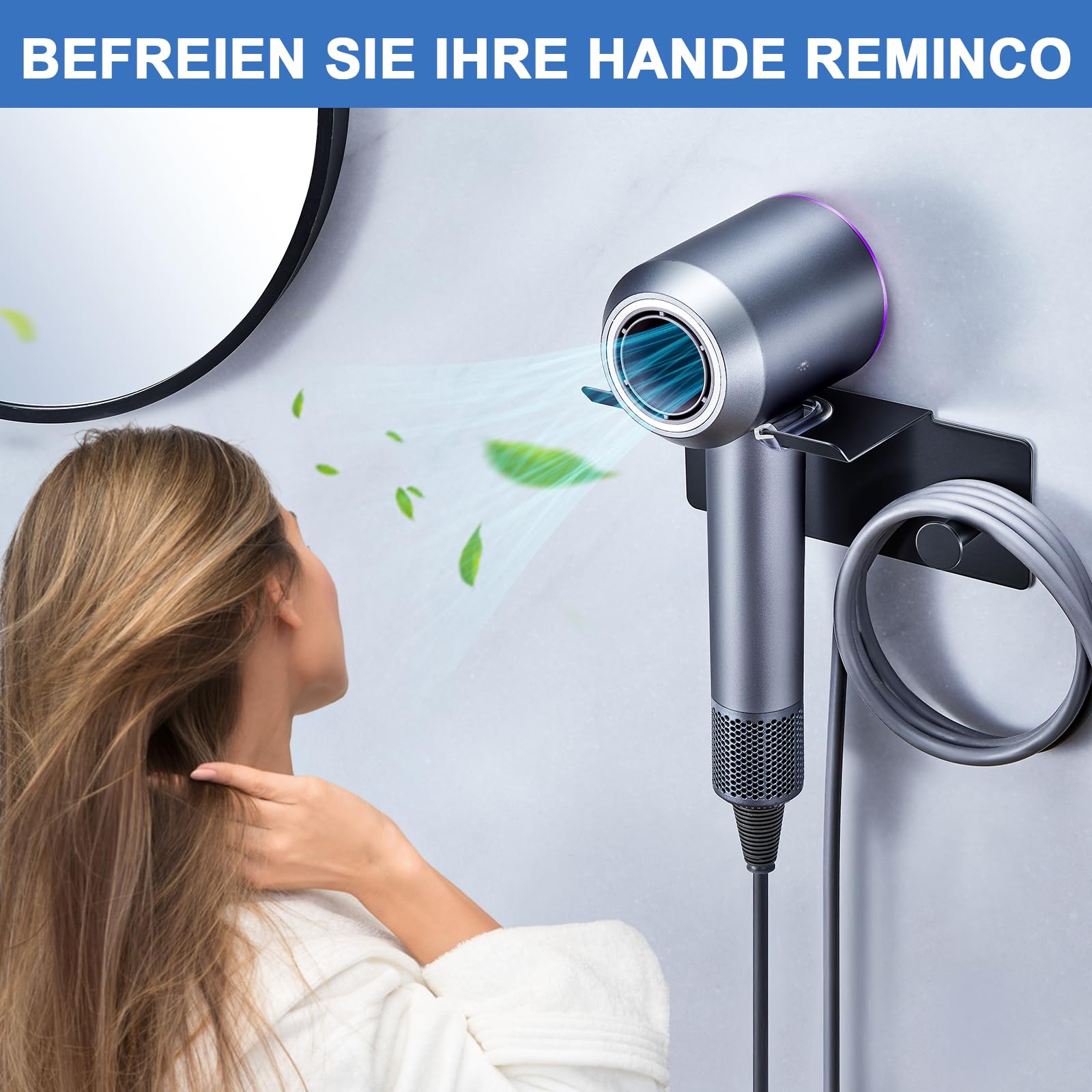 lemgyiamz Support Seche Cheveux, Porte Seche Cheveux Mural, Porte Brosse à Cheveux pour Hôtel de Chambre à Coucher de Salle de Bain, sans Percage, Ivoire, Modèle de Base