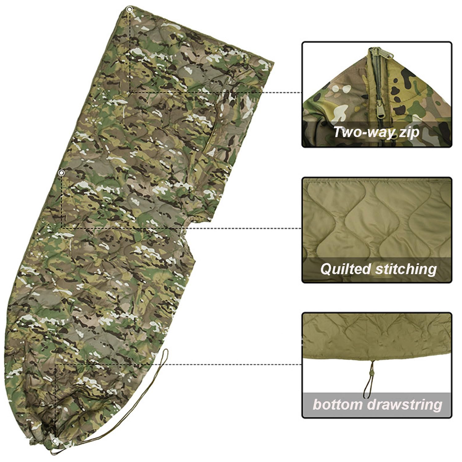 3-in-1 Schlafsack Camping wasserdichter Deckenschlafsack als Poncho Mantel Decke für Erwachsene, Warmer 3 Jahreszeiten Schlafsack, Leicht Kompakt für Camping Jagd und Outdoor Notfall